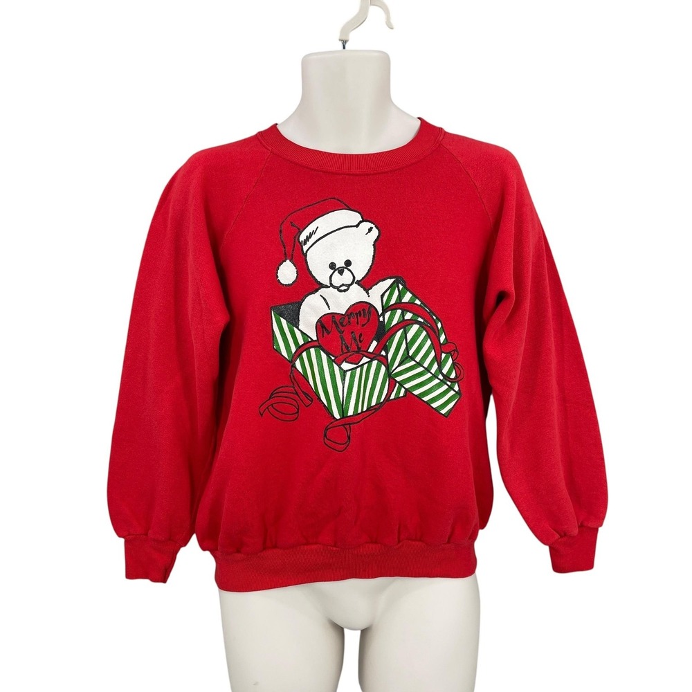 Vintage Jerzees Sweatshirt Men 80s 90s Christmas Bear Novelty Graphic USA Size M